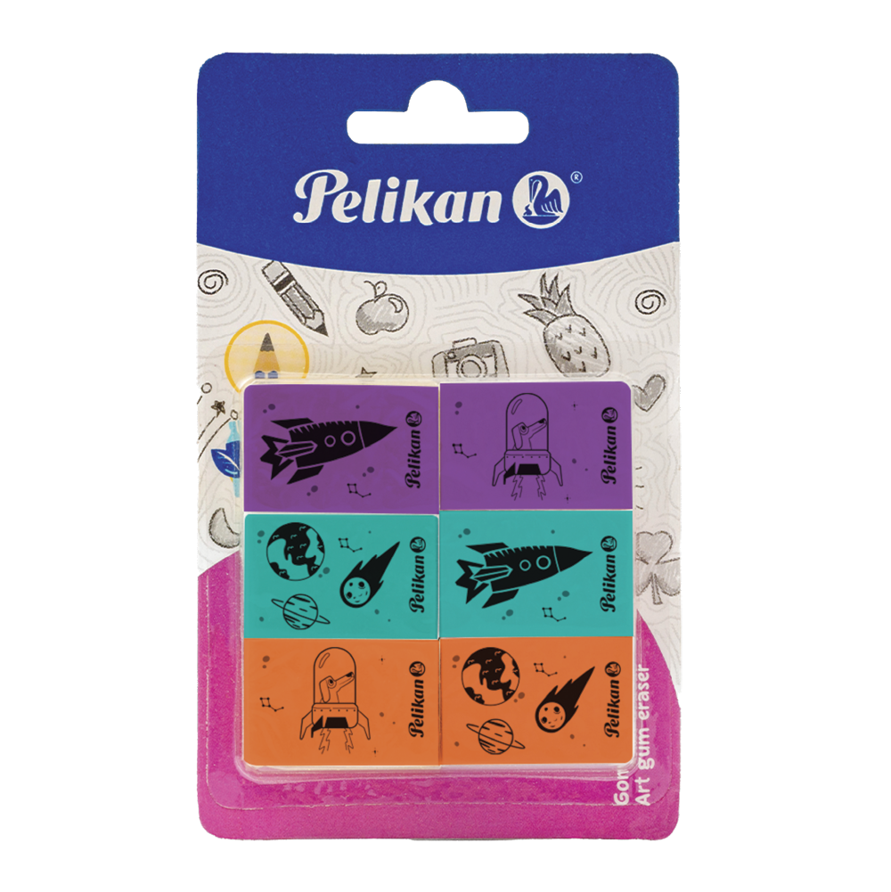 Tarjeta con 6 Gomas de borrar Pelikid