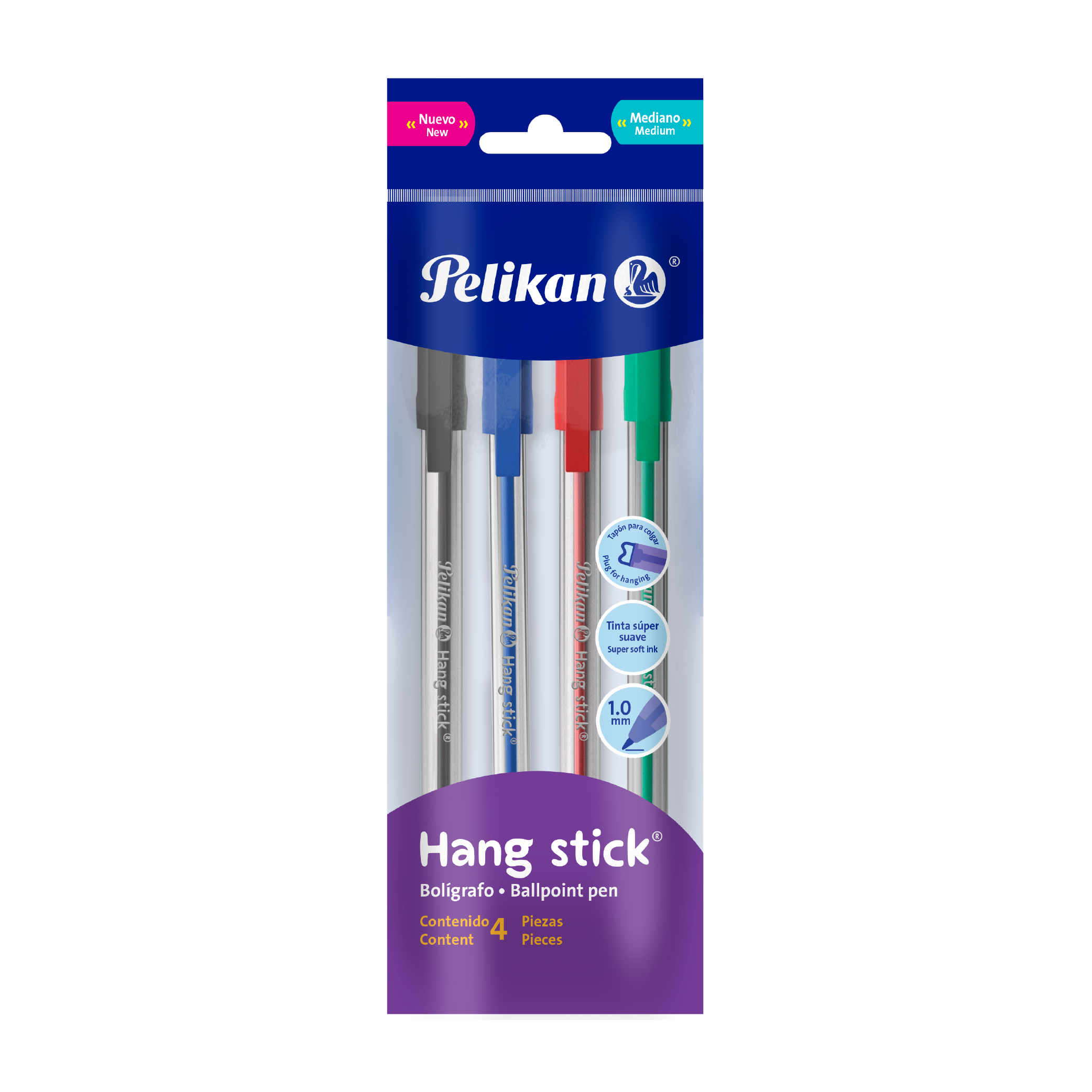 Bolígrafos Pointec polybag con 4 piezas colores surtidos